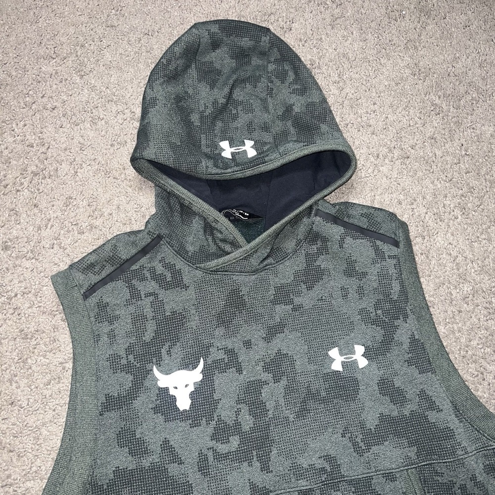 Under Armour Vest Mens XL Green Camo THE ROCK Sleeveless Coldgear Hooded